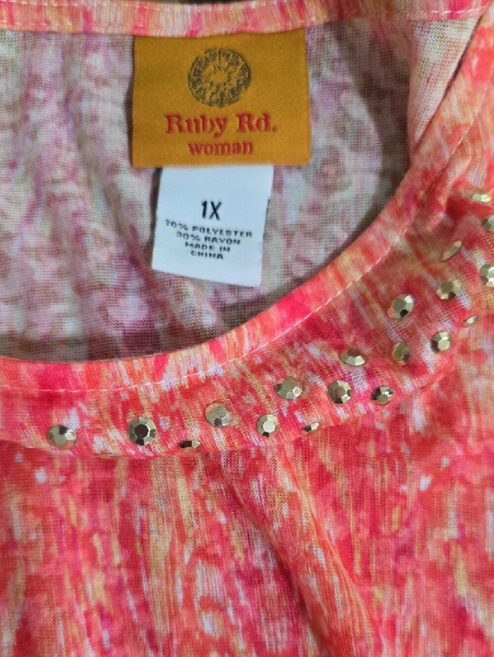 Ruby Rd. Pink Marble-Print Long Sleeve Tee - Picture 2 of 3